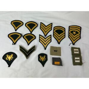 US Army Rank Patch Lot Green Gold Chevrons Insignia Mixed 14pcs